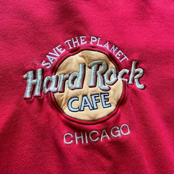 Vintage 90s Hard Rock Cafe Chicago Red Crewneck Sweatshirt | Size XL - Picture 3 of 5